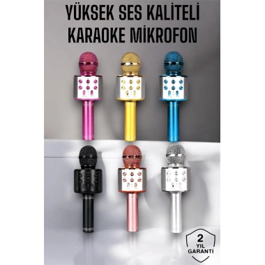 Kablosuz Bluetooth Karaoke Mikrofon USB ve AUX Girişli, Yüksek Ses Kalitesi