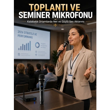 Kablosuz Çift Mikrofon Şarj Edilebilir Dijital Göstergeli