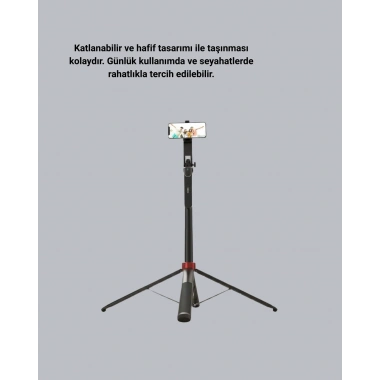Kablosuz Çift Yaka Mikrofonu ve Tripodlu Selfie Çubuğu İçerik Üretici Seti