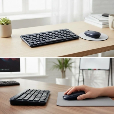 Kablosuz Lacivert Bluetooth Klavye Mouse Seti – Yuvarlak Tuşlu Tasarım, Türkçe Q Dizilim, Taşınabilir, Ev ve Ofis Kullanımına Uygun (5468)