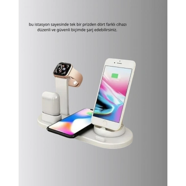 Kablosuz Şarj İstasyonu 4’ü 1 Arada iPhone Watch ve AirPods Uyumlu
