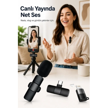 Kablosuz Yaka Mikrofonu USB-C Lightning Uyumlu Tak Çalıştır Telefon Video Ses Kayıt Seti