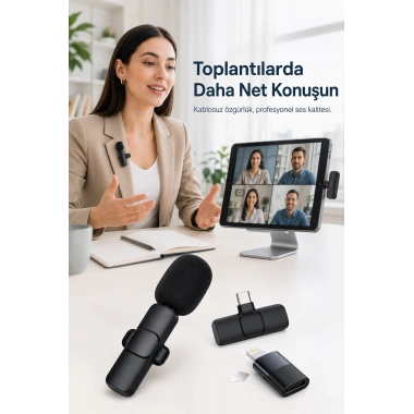 Kablosuz Yaka Mikrofonu USB-C Lightning Uyumlu Tak Çalıştır Telefon Video Ses Kayıt Seti