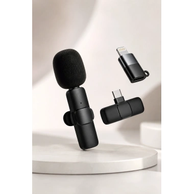 Kablosuz Yaka Mikrofonu USB-C ve Lightning Adaptörlü Telefon Uyumlu Kompakt Ses Kiti
