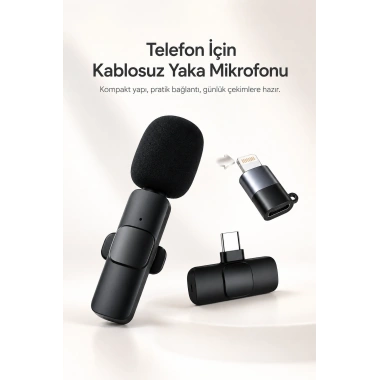 Kablosuz Yaka Mikrofonu USB-C ve Lightning Uyumlu Tak Çalıştır Telefon Kayıt Mikrofonu