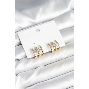 Kaburga Model Kutup Yıldızı Detaylı Gold Renk Kadın Küpe