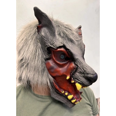 Kafaya Tam Geçmeli Lateks Dişli Ağzı Açık Kurt Maskesi