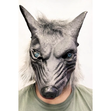 Kafaya Tam Geçmeli Lateks Mavi Gözlü Dişli Ağzı Açık Kurt Maskesi