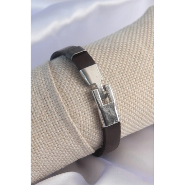 Kahverengi Deri Model Gümüş Renk Çapa Figür Erkek Bileklik