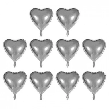 Kalp Şekilli Gümüş Renk  Folyo Balon 45 Cm 10 Adet