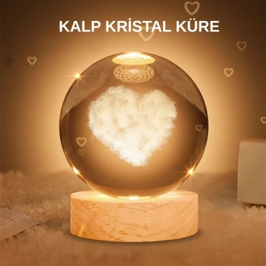 Kalpli Işıklı Cam Küre Ahşap Standlı Dekoratif Gece Lambası