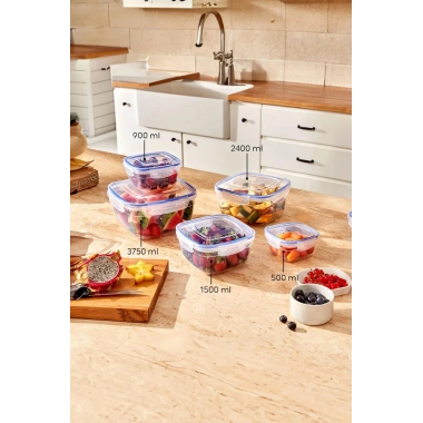 Kare 10 Parça Contalı Vakumlu Sızdırmaz Hava Almaz Saklama Kabı Seti 2x(3750/2400/1500/900/500 ml)