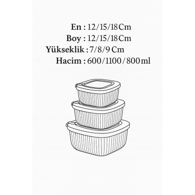 Kare 3 Parça Vakumlu Sızdırmaz Hava Almaz Saklama Kabı Seti Füme (1800/1100/600 Ml)