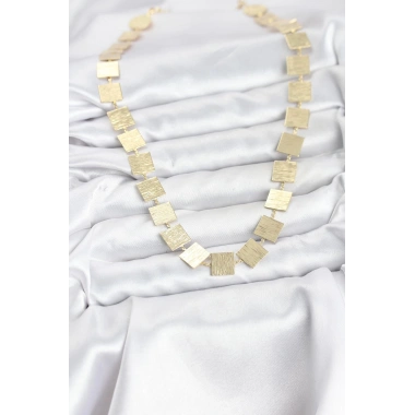 Kare Plaka Model Gold Renk Kadın Kolye