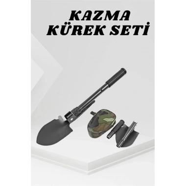 Katlanabilir Kamp Küreği Küçük Kazma Kürek Seti Pusulalı