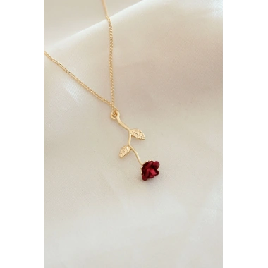 Kırmızı Gül Figürlü Kolye
