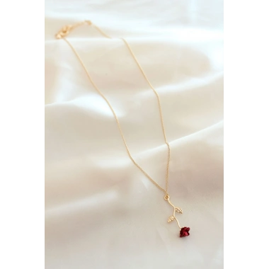 Kırmızı Gül Figürlü Kolye