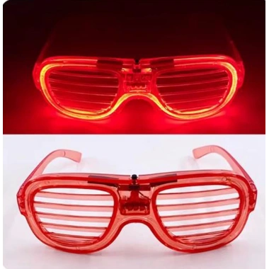 Kırmızı Led Işıklı Parti Gözlüğü - Neon Glow Şerit Gözlük 3 Modlu