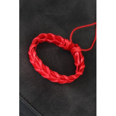 Kırmızı Örgü Deri Erkek Bileklik