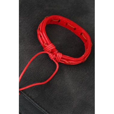 Kırmızı Renk Ayarlamalı İpli Deri Erkek Bileklik