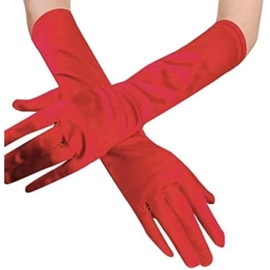 Kırmızı Renk Dirseğe Kadar Uzun Kumaş Eldiven 40 Cm