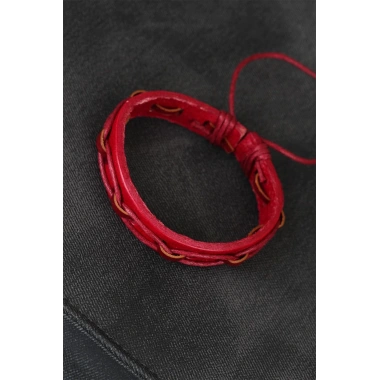 Kırmızı Renk İpli Yeni Sezon Deri Erkek Bileklik
