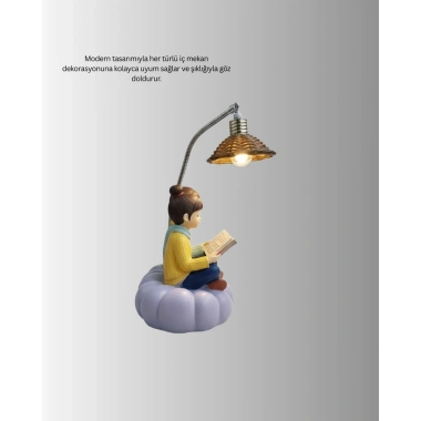 Kitap Okuyan Çift Figürlü Gece Lambası Romantik Dekoratif Masa Lambası