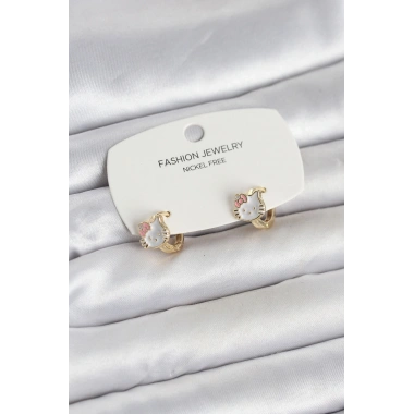 Kitty Model Gold Renk Pirinç Çocuk Küpe