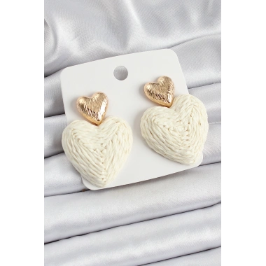 Krem Kalp Figürlü Hasır Örgü Model Gold Renk Kadın Küpe