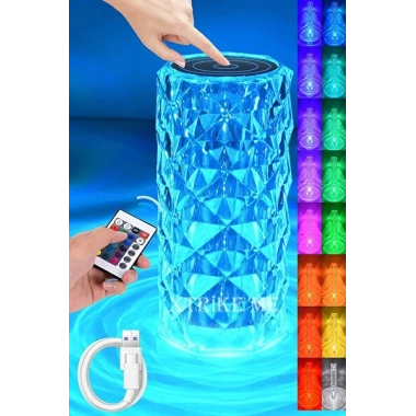 Kristal Elmas Masa Lambası 16 Renk USB Şarjlı Dokunmatik (5468)