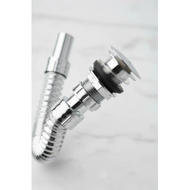 Krom Basmalı Sifon -Körüklü Sifon Bas Stoplu Lavabo Mutfak Sifonu-Paslanmaz