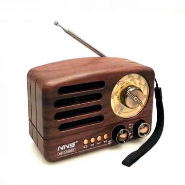Küçük Boy Retro, Nostaljik, Ahşap Tasarım Bluetooth Hoparlörlü, Şarjlı, Taşınabilir Büyük Döndürülebilen Düğmeli FM/AM Destekli Radyo NS3380 (5468)