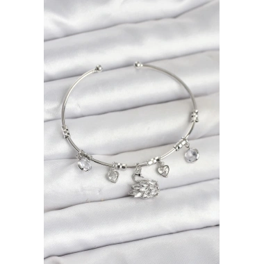 Kuğu Charmlı Gümüş Renk Kadın Bileklik