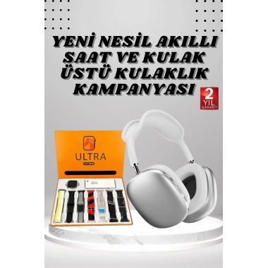 Kulak Üstü P9 Kablosuz Bluetooth Kulaklık ve 7 Kordonlu Akıllı Saat