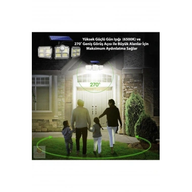 Kumandalı Solar Güneş Enerjili 122 Ledli Hareket Sensörlü Bahçe Aydınlatma Sokak Lambası