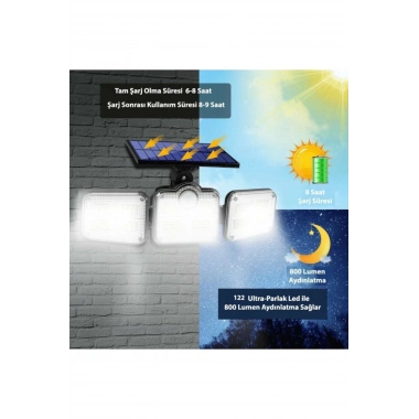 Kumandalı Solar Güneş Enerjili 122 Ledli Hareket Sensörlü Bahçe Aydınlatma Sokak Lambası