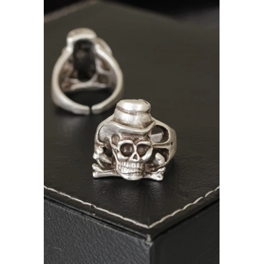 Kuru Kafa Tasarımlı Eskitme Gümüş Renkli Ayarlamalı Model Erkek Yüzük