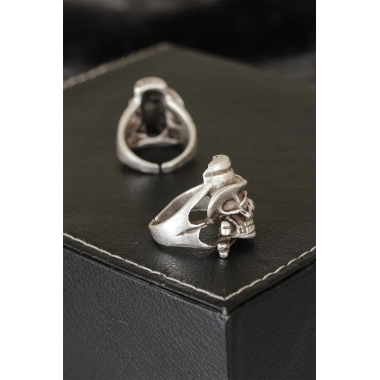 Kuru Kafa Tasarımlı Eskitme Gümüş Renkli Ayarlamalı Model Erkek Yüzük