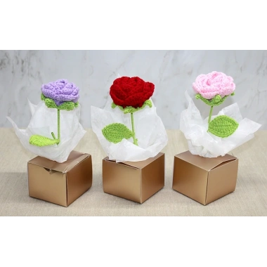 Kutulu Tekli El Örgüsü Gül Kutulu