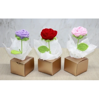 Kutulu Tekli El Örgüsü Gül Kutulu