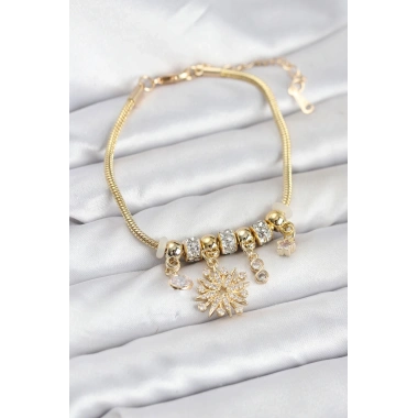 Kutup Yıldızı Model Charmlı Gold Renk Kadın Bileklik