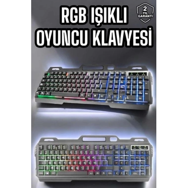 Led Işıklı Oyuncu Klavye Usb Girişli RGB Işıklı Q Klavye Mouse Hediyeli