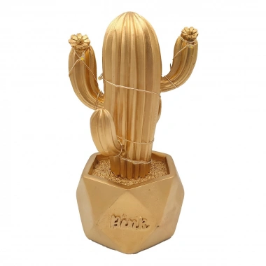 Led Işıklı Sevimli Kaktüs Dekoratif Masa Lambası Mini Biblo Gece Lambası-GOLD (5468)