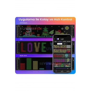 Led Panel Cama Yapışan Telefon Kontrollü Led Ekran Panel 16*64 Led Sayısı