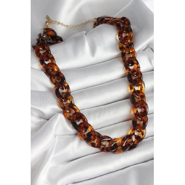 Leopar Desenli Mika Kalın Zincir Kadın Kolye