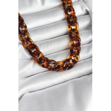 Leopar Desenli Mika Kalın Zincir Kadın Kolye