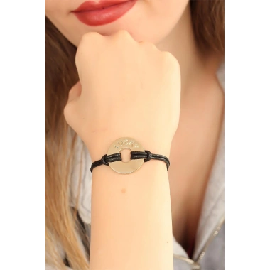 LUCKY (Şanslı) Siyah Deri İpli Unisex Mood Bileklik