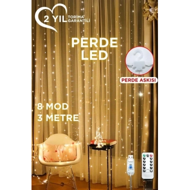 Lw-7 300 Ledli 10 Sarkıt Perde Led Işık, 8 Modlu Uzaktan Kumandalı, 3x3 Metre Peri Telli Led