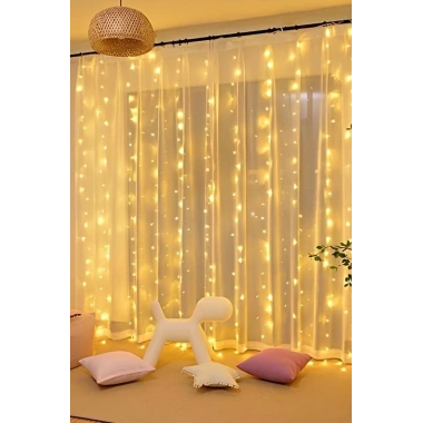 Lw-7 300 Ledli 10 Sarkıt Perde Led Işık, 8 Modlu Uzaktan Kumandalı, 3x3 Metre Peri Telli Led
