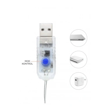 Lw-7 300 Ledli 10 Sarkıt Perde Led Işık, 8 Modlu Uzaktan Kumandalı, 3x3 Metre Peri Telli Led